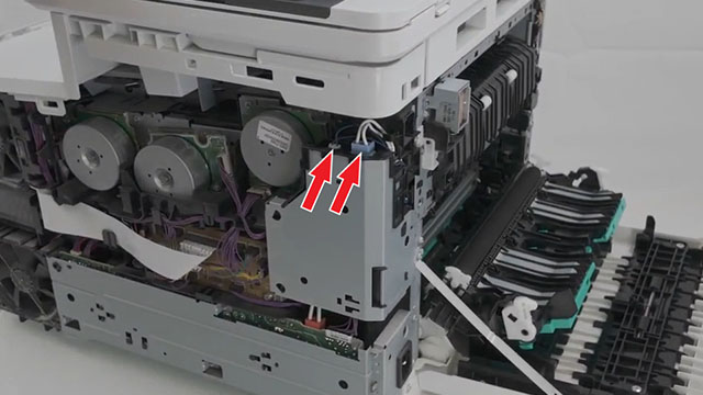 reconnecting the fuser cables on both sides on a hp m452