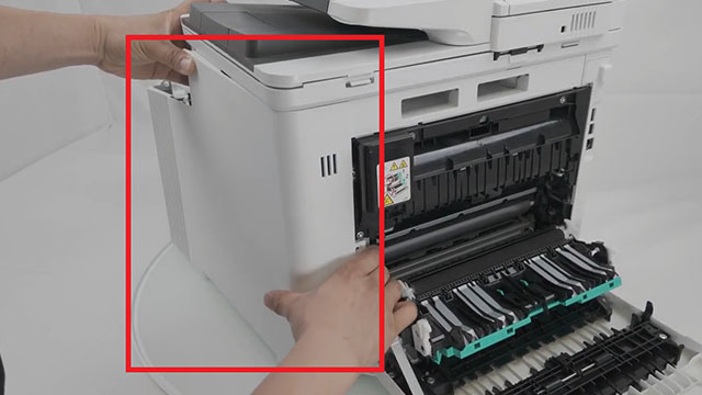 installing the right cover on a hp m452