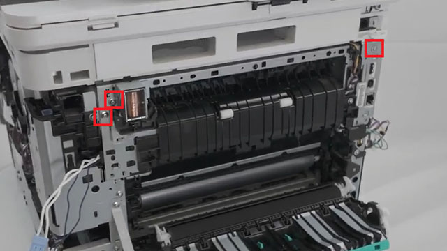 removing the fuser screws on a hp m452