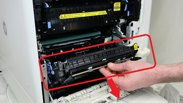 lowering secondary transfer assembly from a hp m652 printer