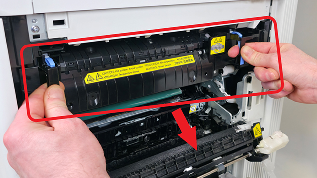 removing old fuser from a hp m652 printer