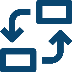 Split arrow icon with boxes