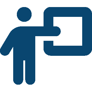 Icon of a person with an information symbol representing user guides