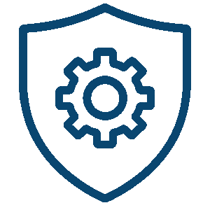 Icon of a shield with a gear inside, symbolizing advanced security and protected system functions.