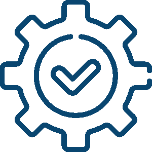 Gear with checkmark icon (easy setup/ready)